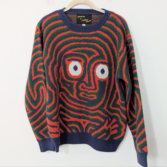 Creature World Other - Advisry x Creature World Wool Blend Printed Knit Sweater Colorful Blue Medium M